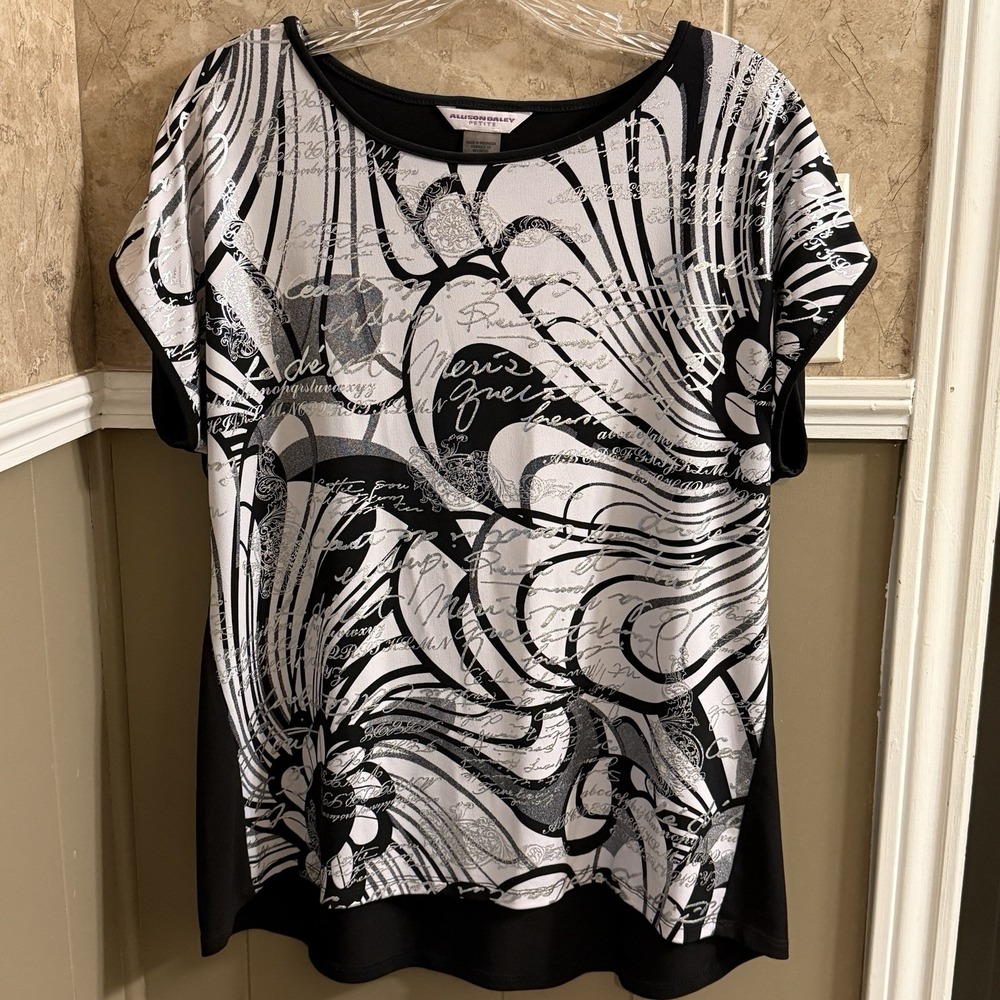 Allison Daley Top Black‎ And Silver Women's Size M Petite